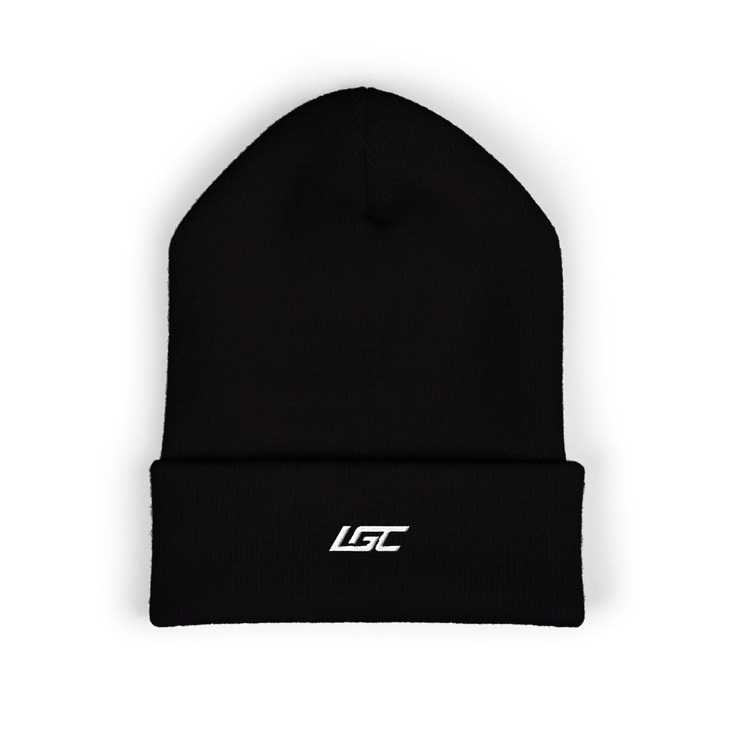 Embroidered LGC Cuffed Beanie — Olive Knit Winter Hat