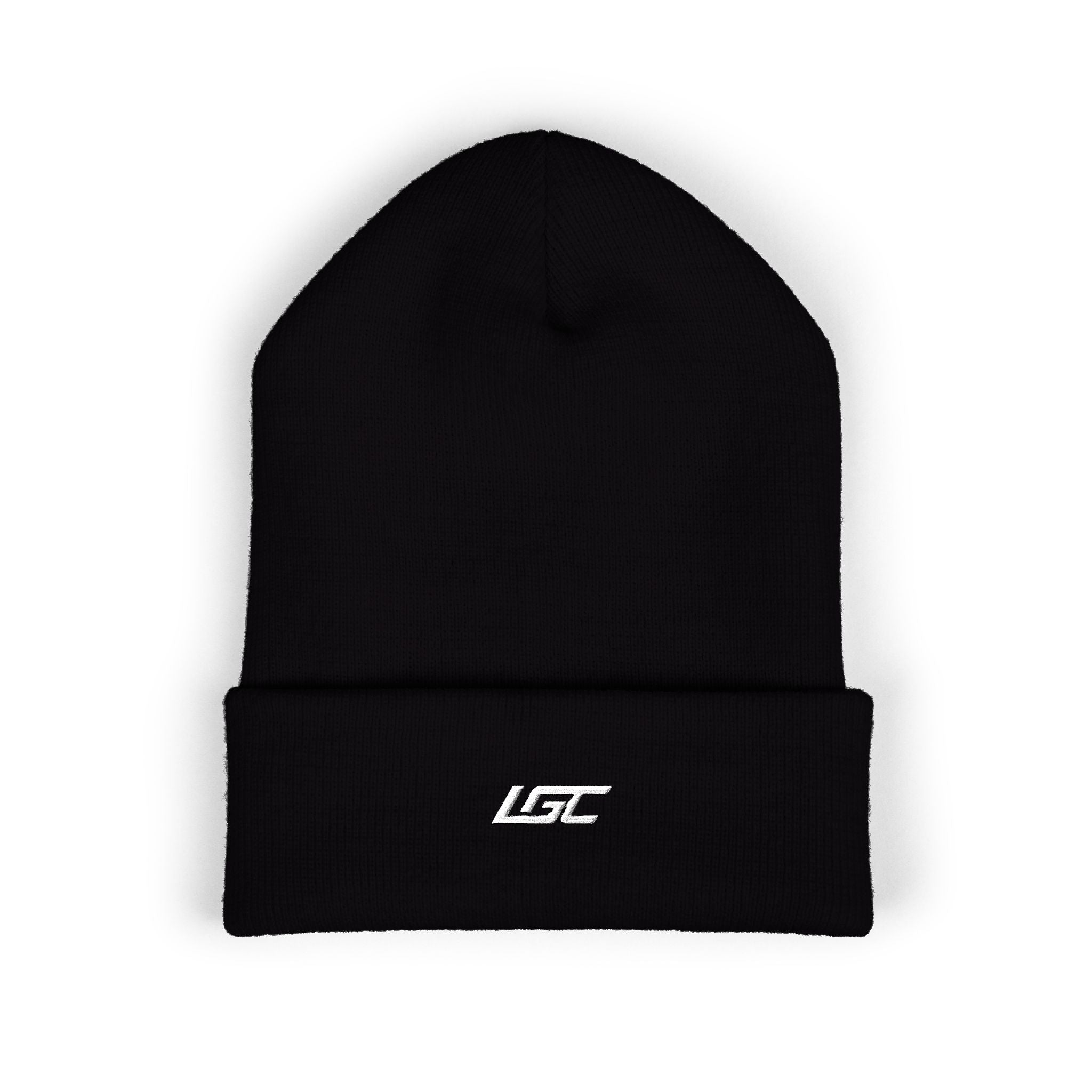 Embroidered LGC Cuffed Beanie — Olive Knit Winter Hat