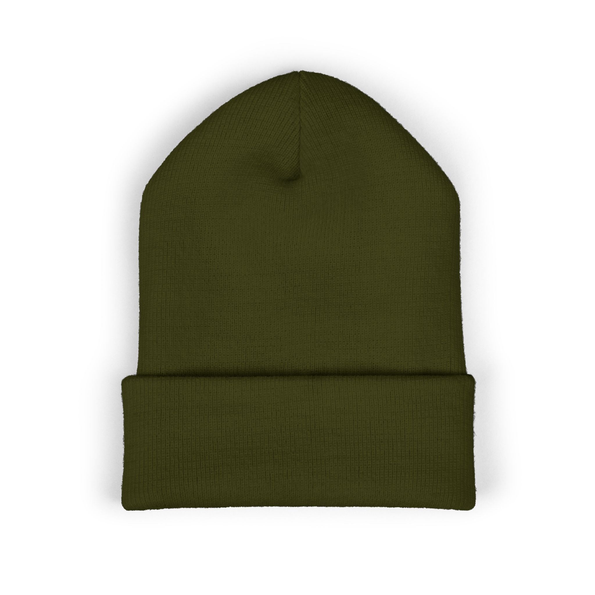 Embroidered LGC Cuffed Beanie — Olive Knit Winter Hat